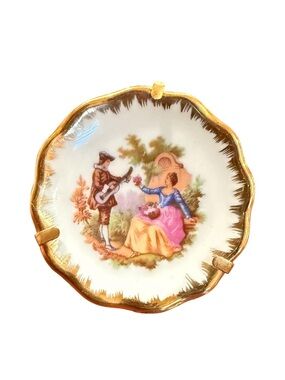 Vintage Limoges France Miniature Wall Plate Romantic Courting Couple Gold Gilt